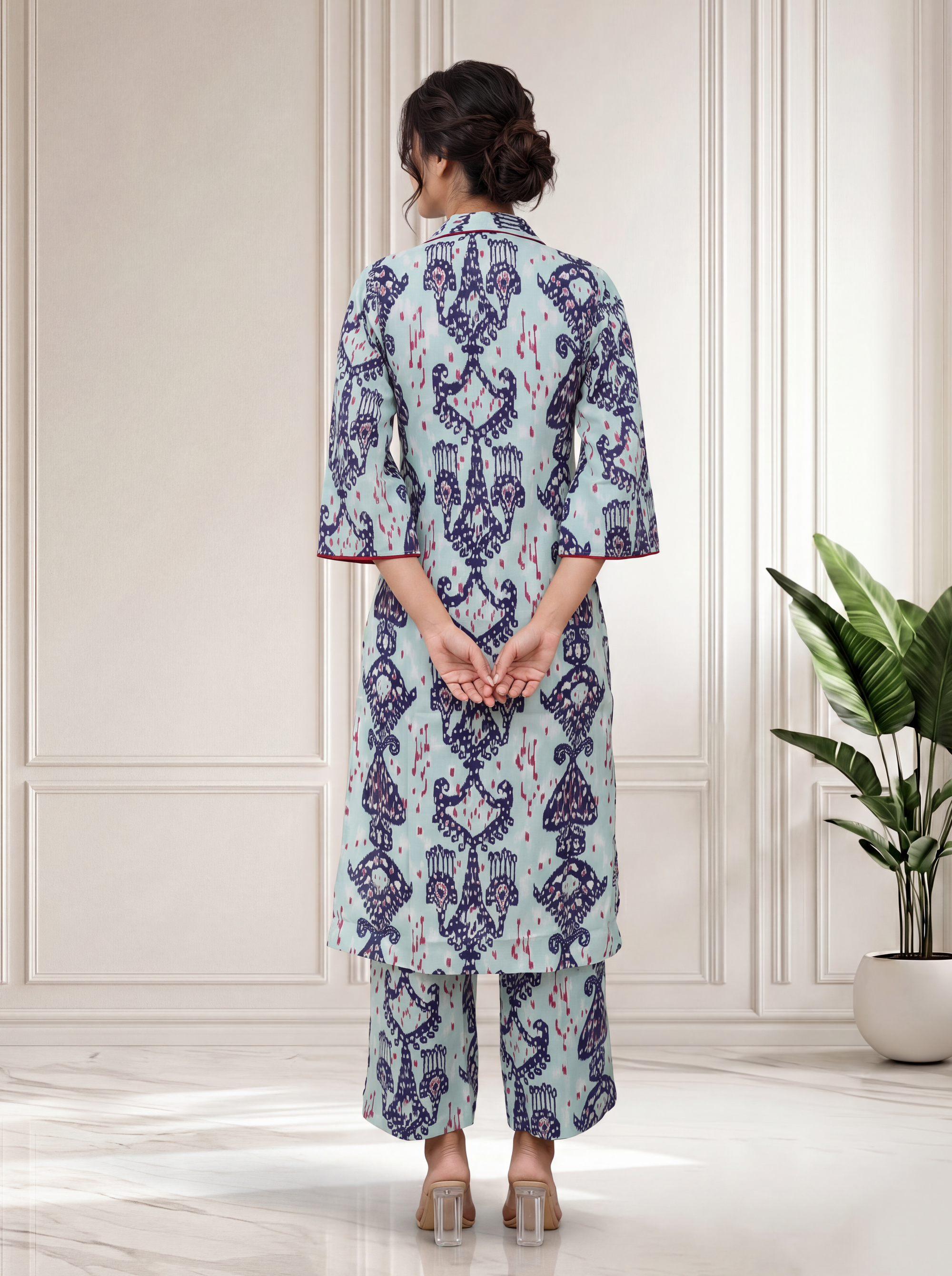 A stylish 2pc coord-set in an elegant IKAT -inspired print for effortless everyday charm.