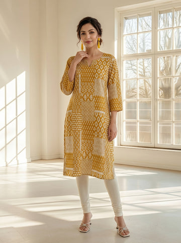 Yam Knee Length Kurti in Rayon