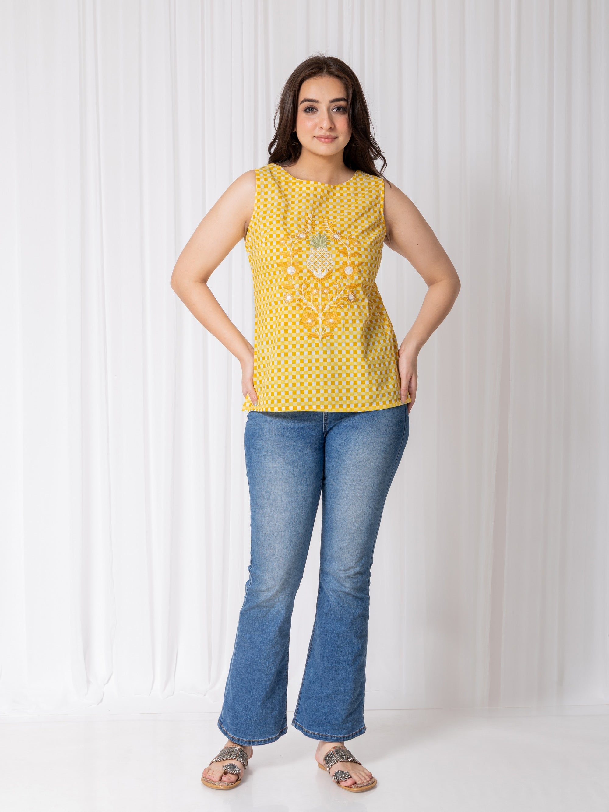 Lime Yellow Top in Mul Cotton