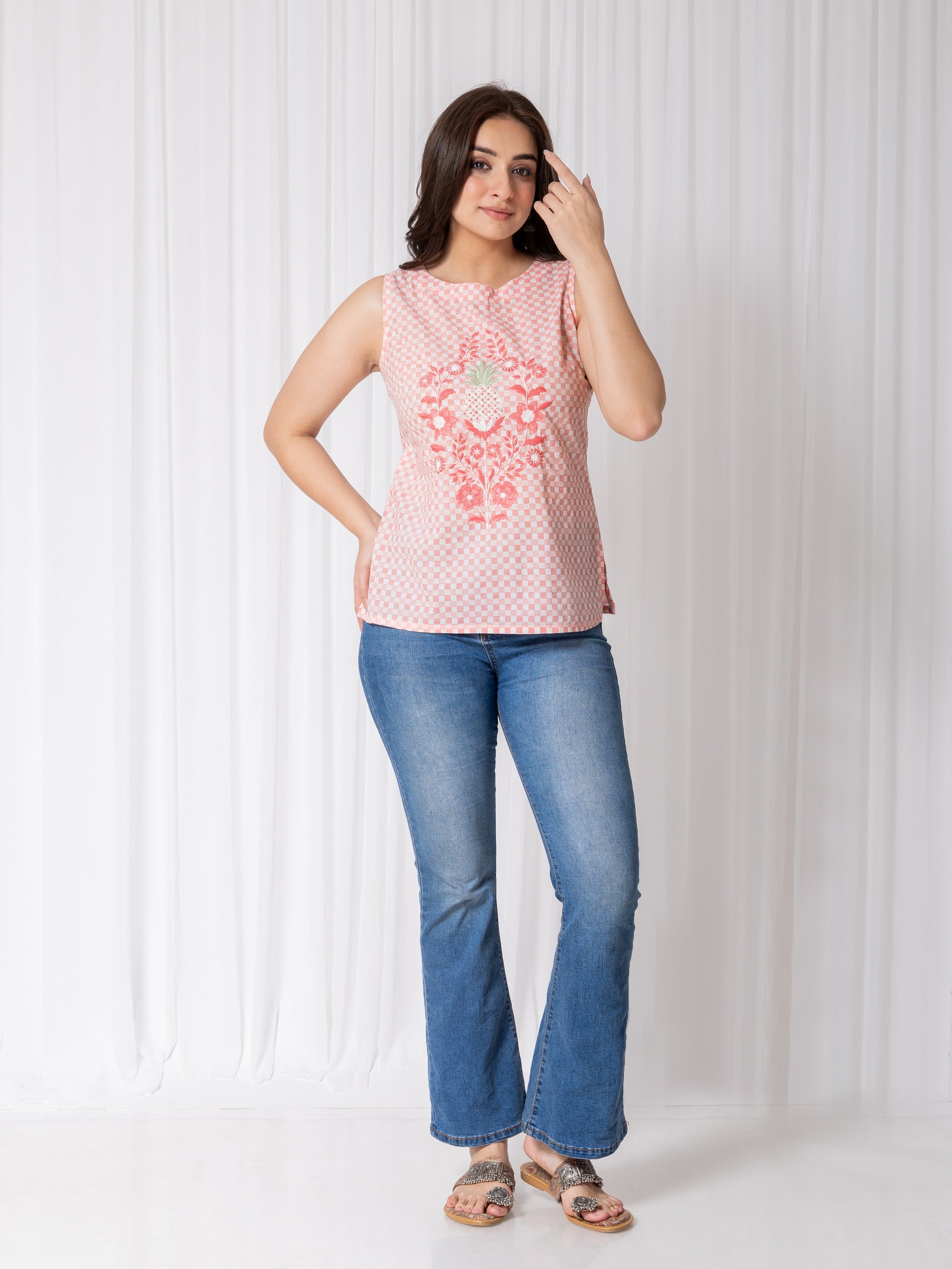 Pink Stripe Top in Mul Cotton