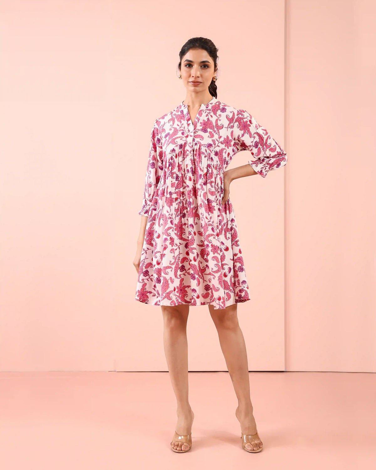 Floral Printed Alya Cut Short Dress