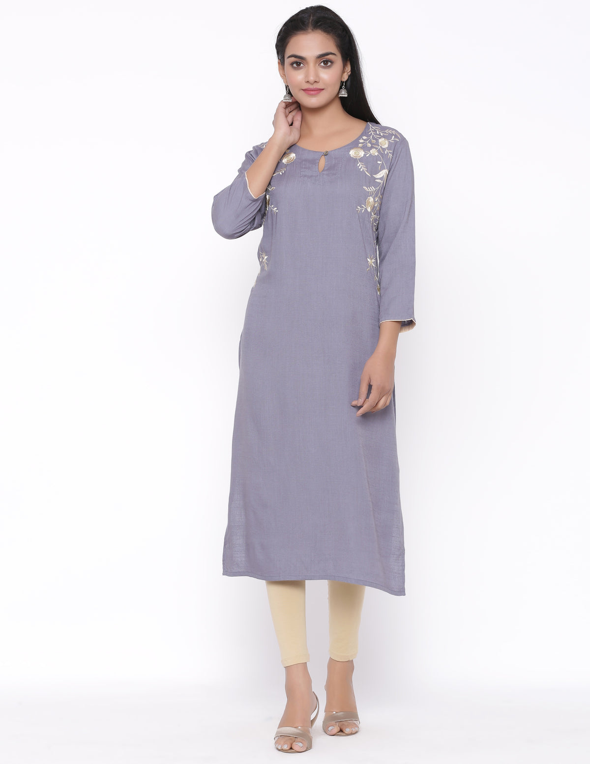 EMBROIDERED STRAIGHT LONG KURTI