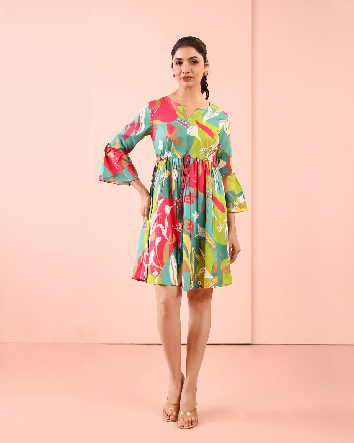 MUL COTTON TROPICAL PRINTED SHORT DRESS