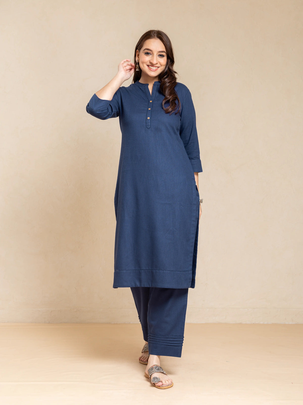 LINEN 2PC KURTA SET DETAILED WITH FAGGOTING