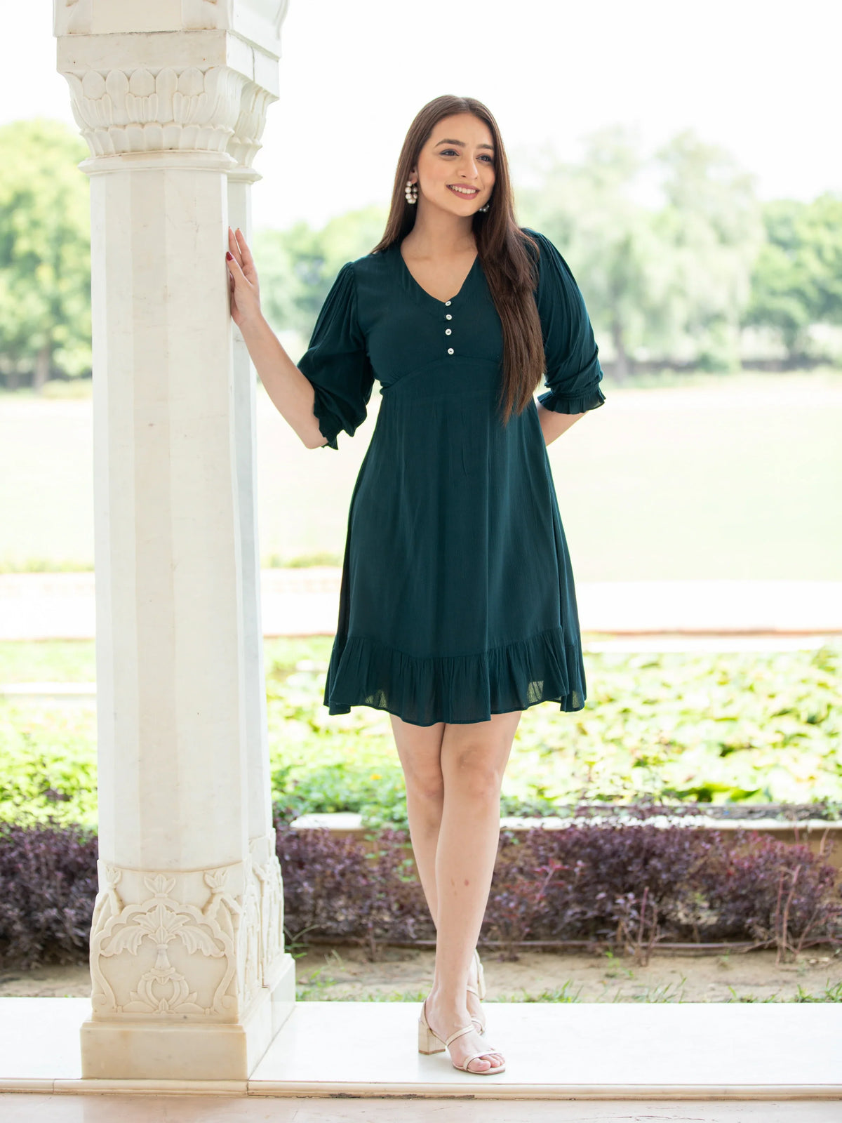 Women Aqua Blue rayon-crap-aliya-cut-short-dress