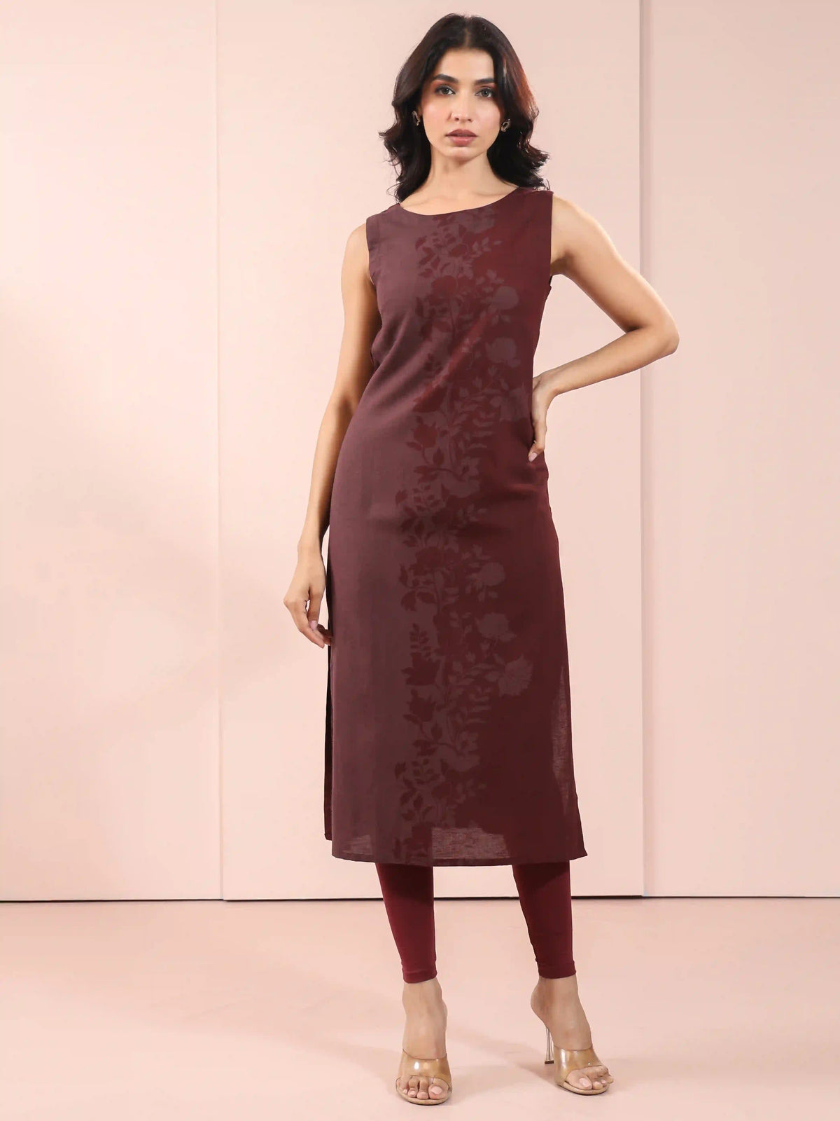 LINEN BLEND PLACEMENT PRINT KURTA