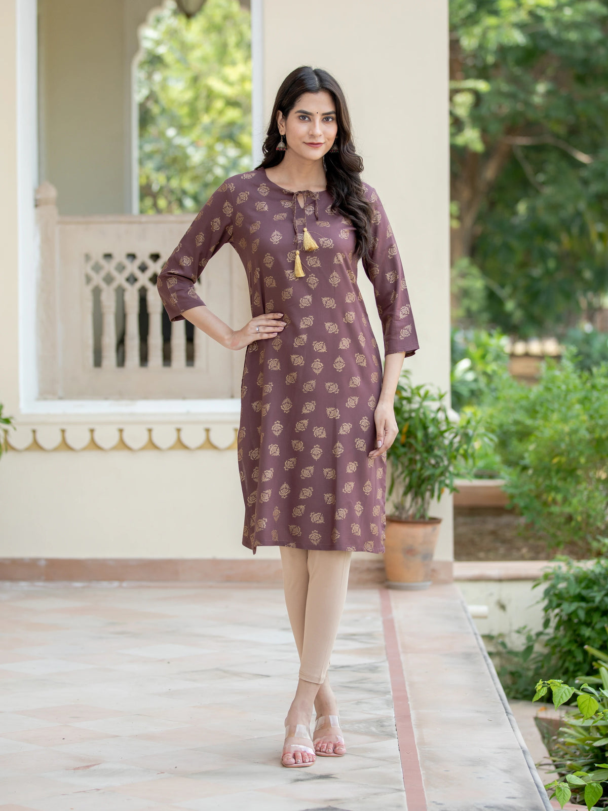 GOLD PRINTED STRAIGHT KURTI