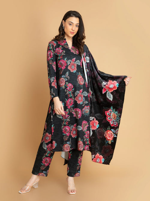 KARACHI DIGITAL PRINTED 3PC SUIT SET WITH KARACHI DUPATTA & ADDA WORK HIGHLIGHT