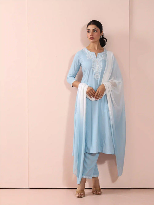3PC KALIDAR KURTA SET DETAILED WITH EMBROIDERY
