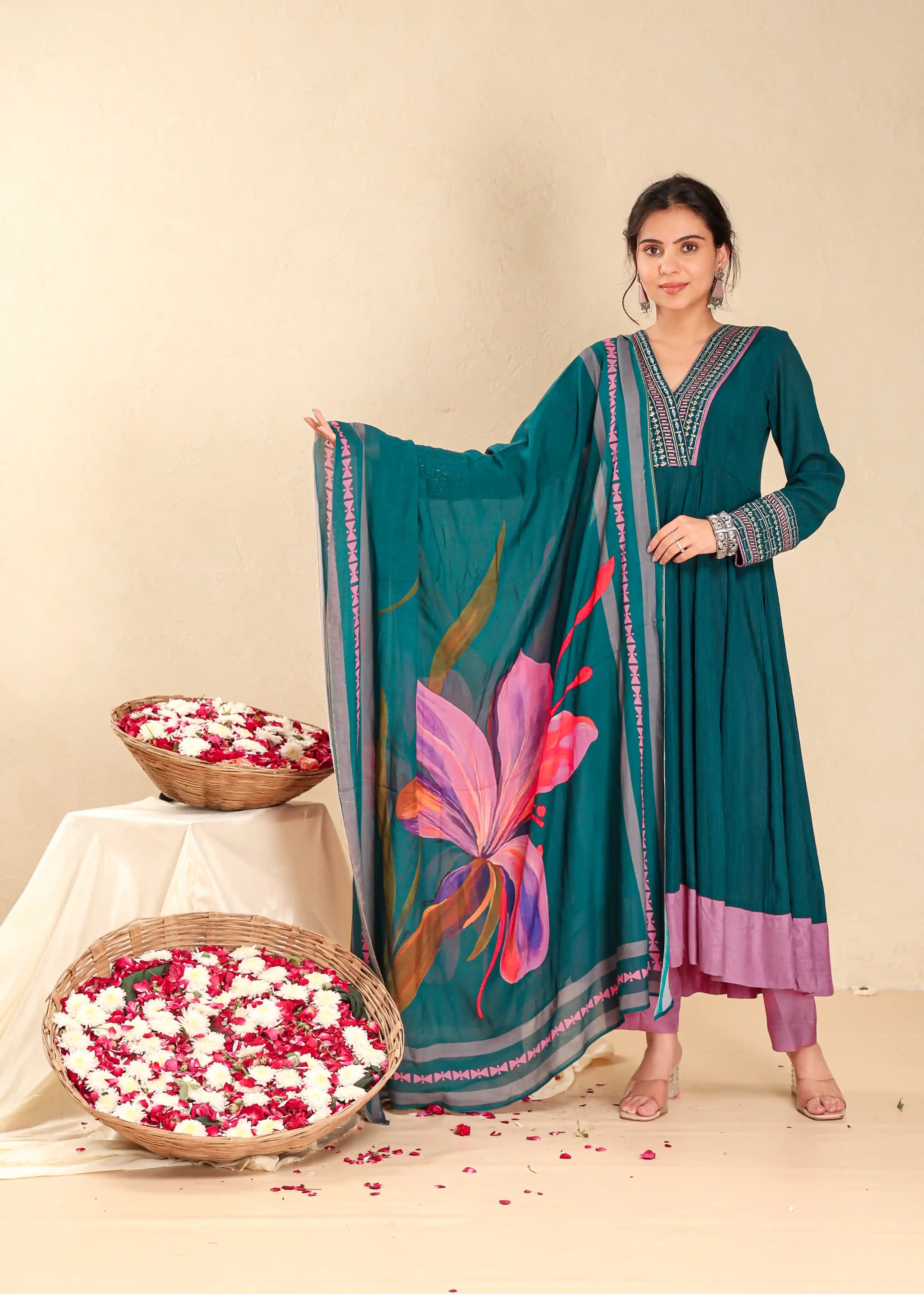 3 PC EEMBROIDERED KALIDAR KURTA SET