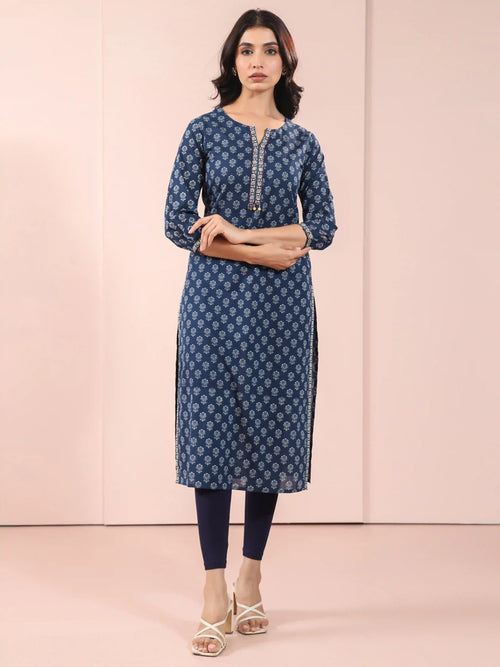 MUL COTTON BAGRU PRINTED KURTI EMBELLISHED WITH HAND CRAFT DETAILS
