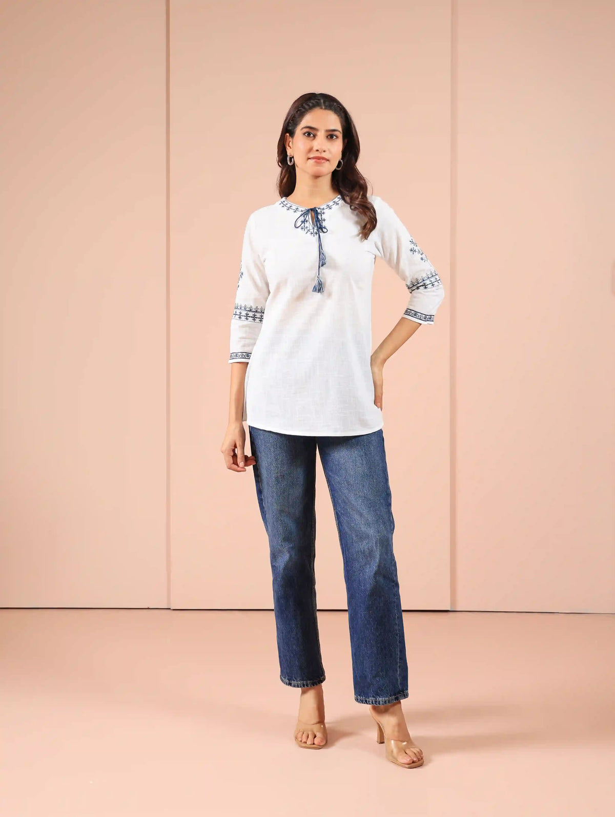 Women White embroidered-short-top-with-dori-tessal