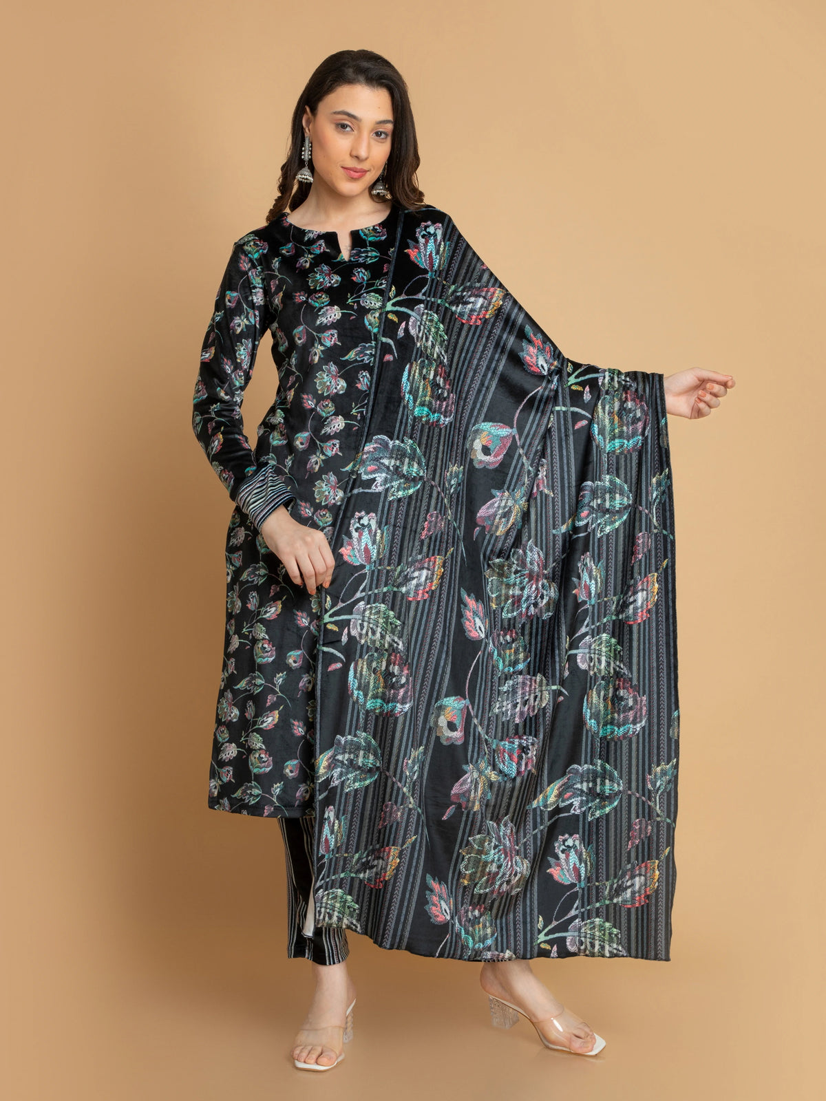 VELVET DIGITAL PRINTED 3PC SUIT SET