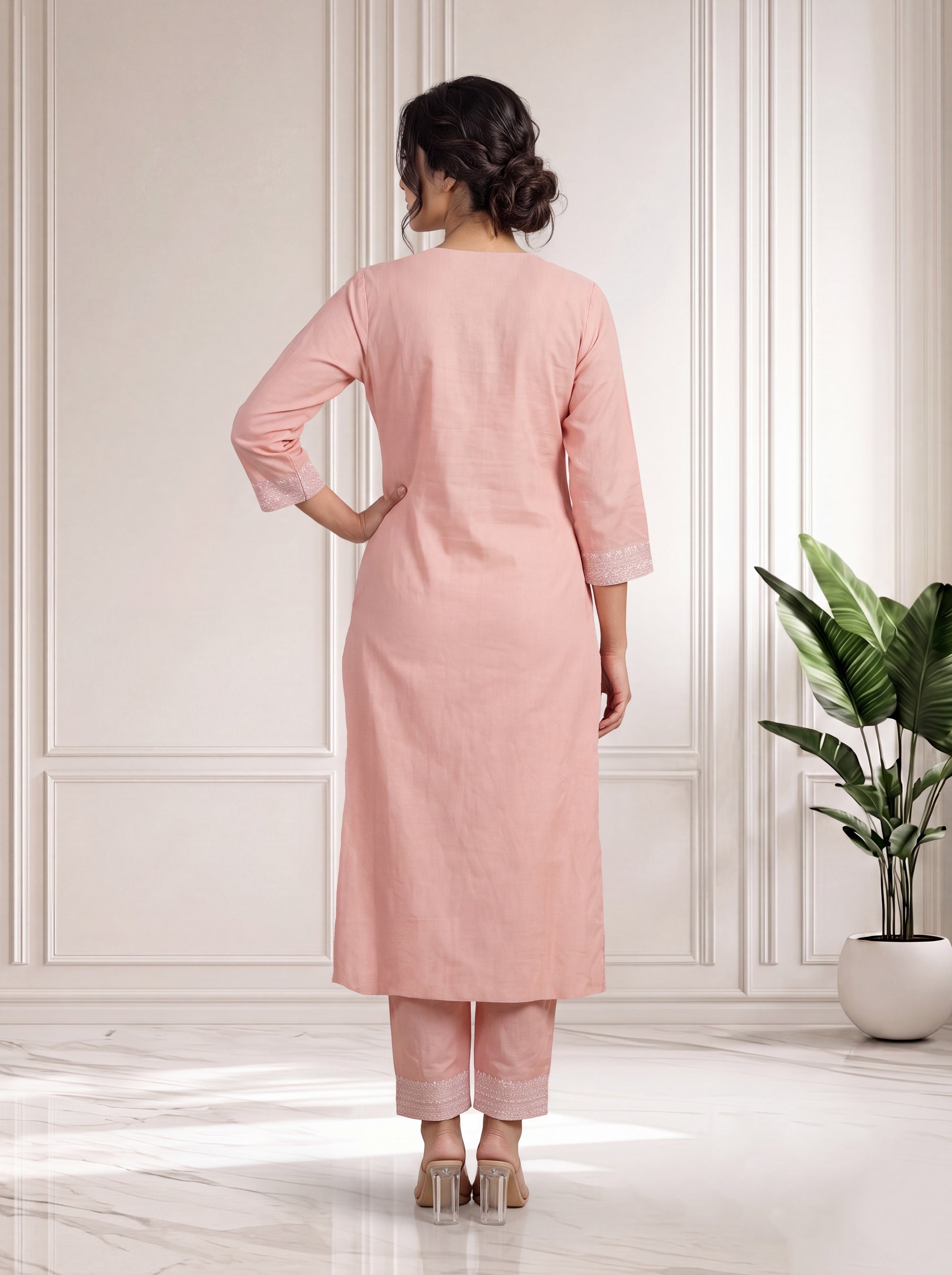 Dusty Pink 2 Pcs Kurta Set in Mul Cotton