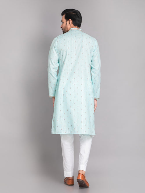 Suti Mens Aqua Blue Cotton Regular Fit Long Kurta