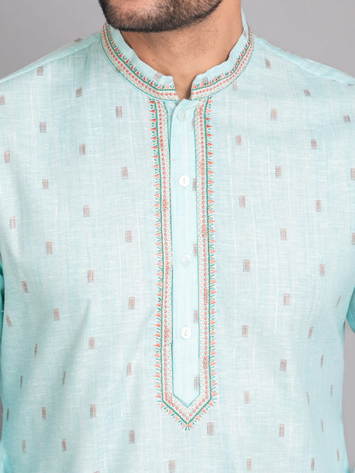 Suti Mens Aqua Blue Cotton Regular Fit Long Kurta