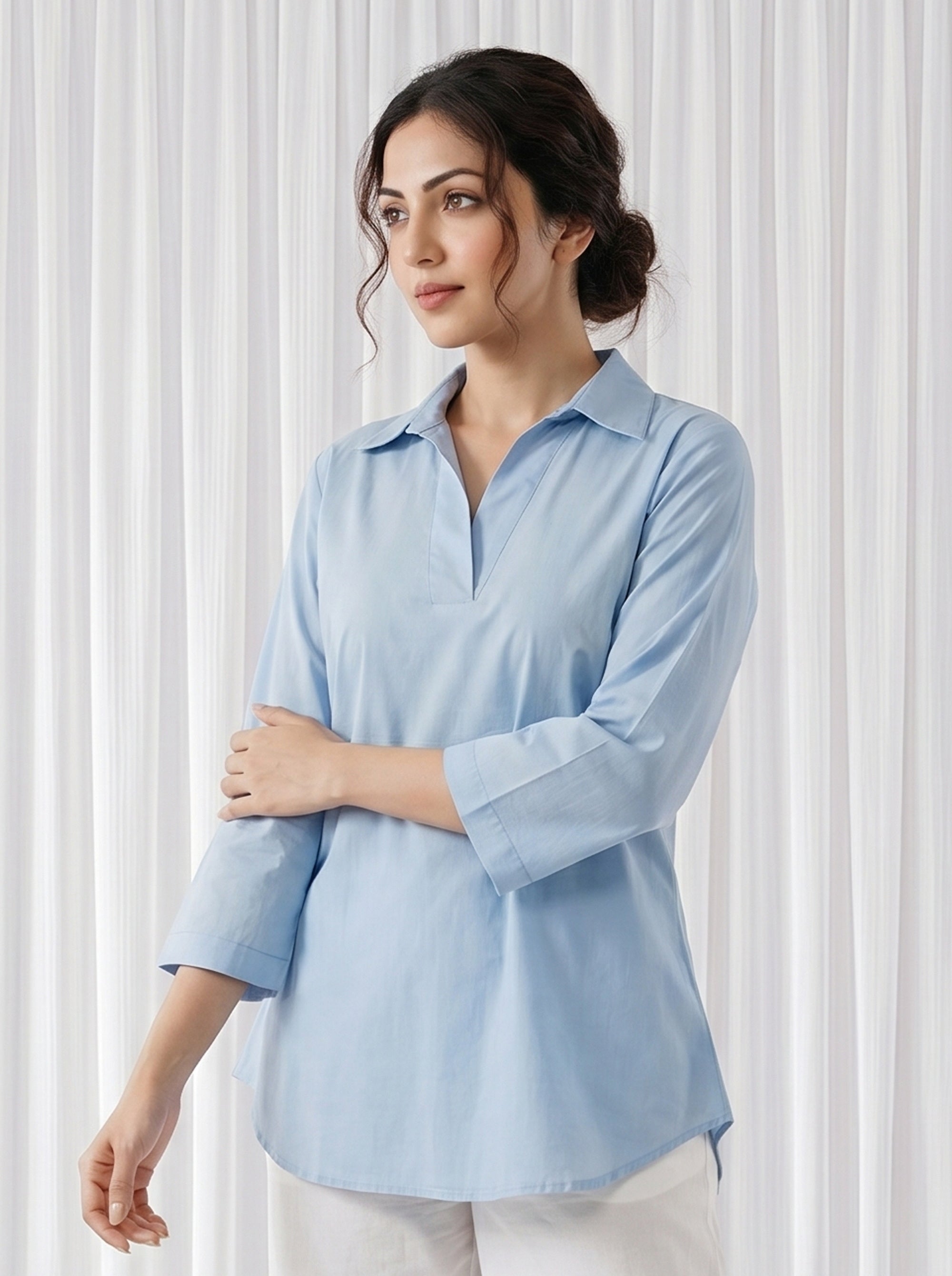 Dream Blue Top in Poplin Ethnic