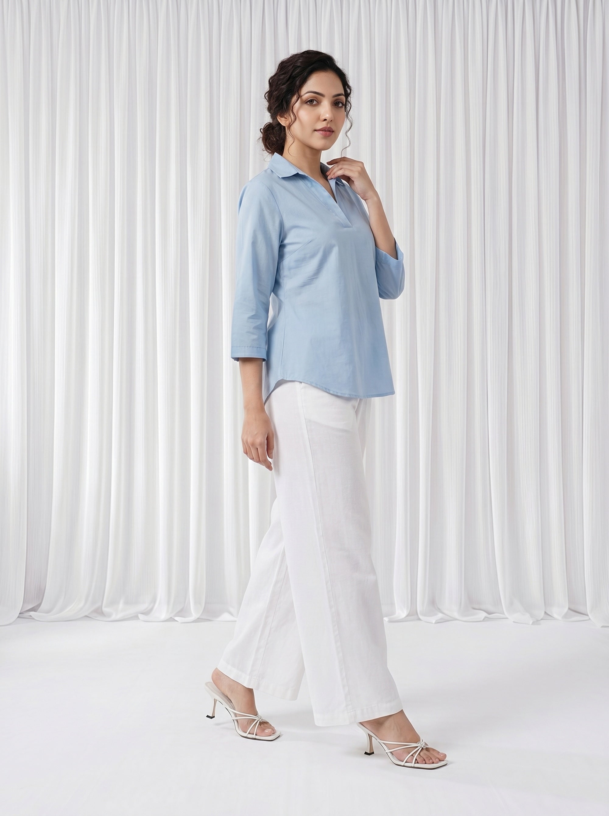Dream Blue Top in Poplin Ethnic
