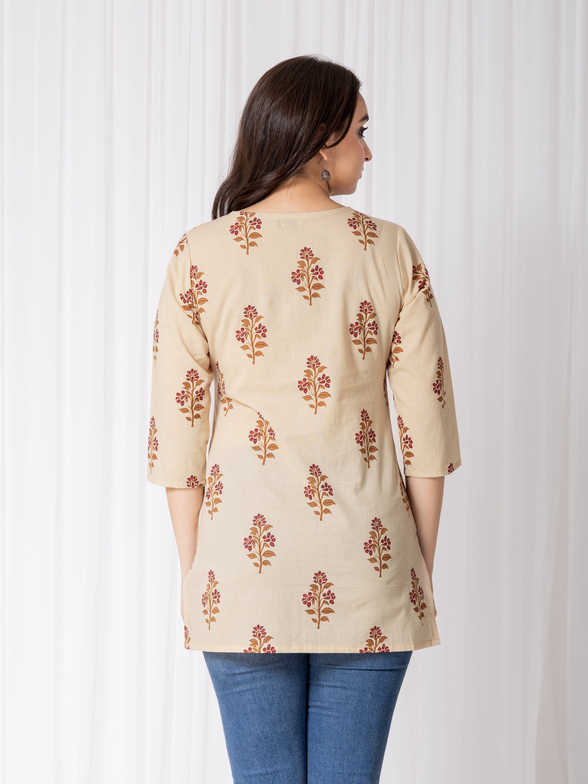 Grey Sand Short Kurti in Mul Cotton