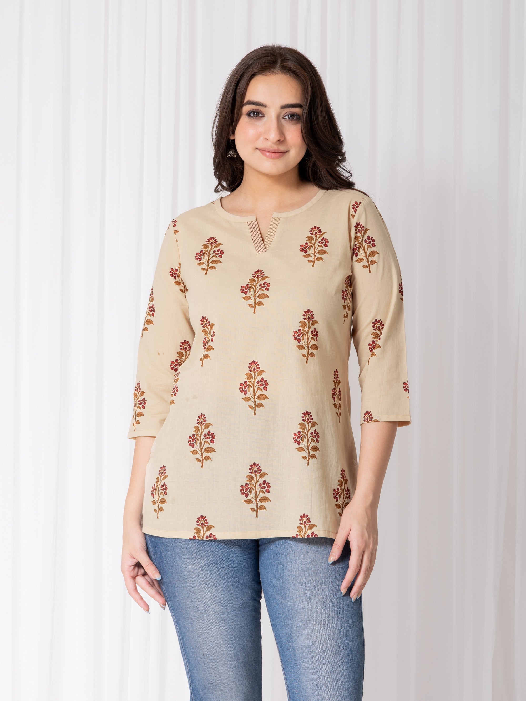 Grey Sand Short Kurti in Mul Cotton