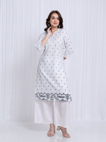 White Gray Kurti in Cotton Slub