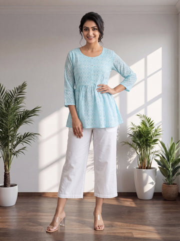 Aqua Blue Top in Georgette