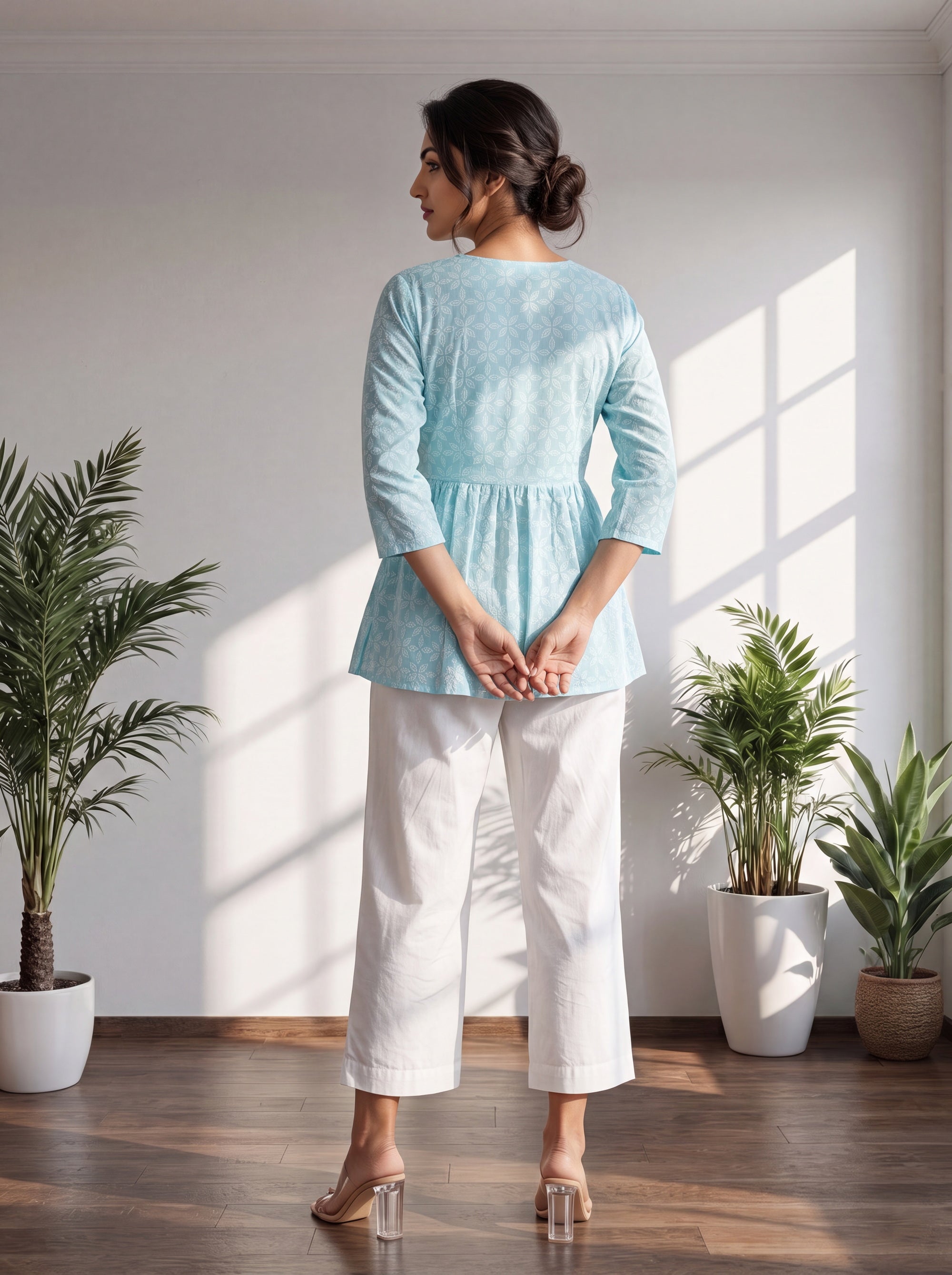 Aqua Blue Top in Georgette