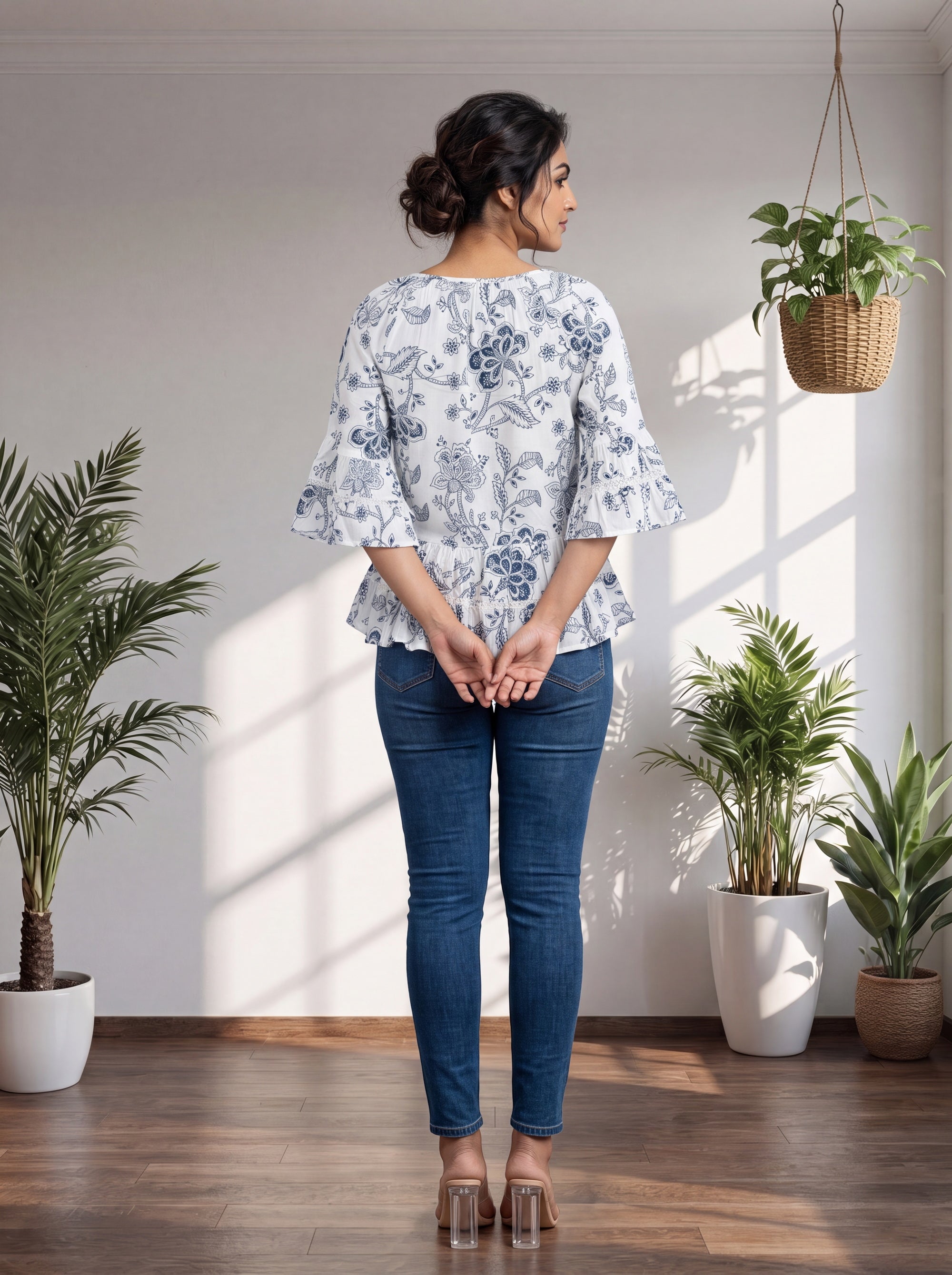 Navy Blue Top in Rayon Ethnic Wear
