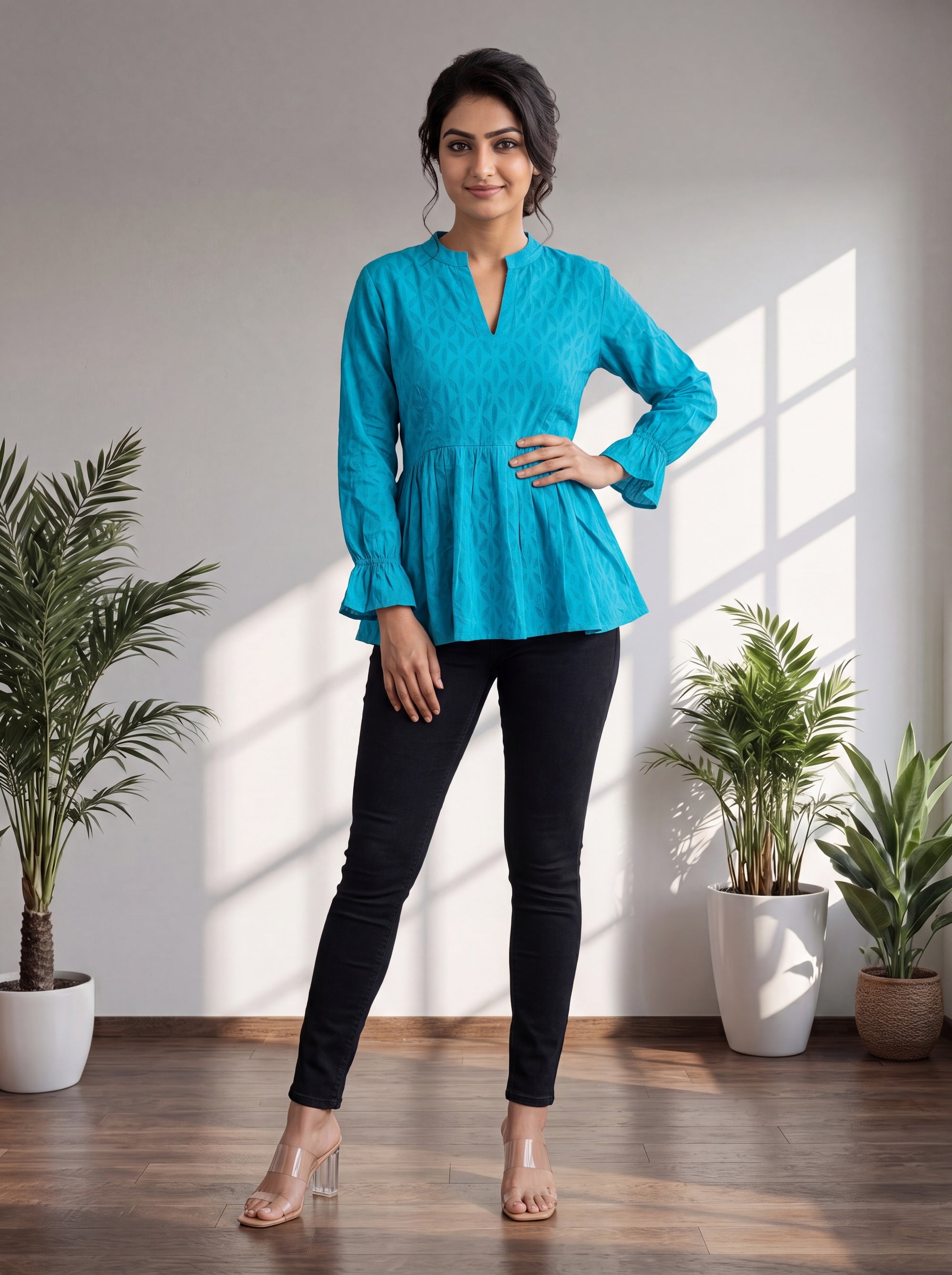 Turquoise Top in Cotton Cambric