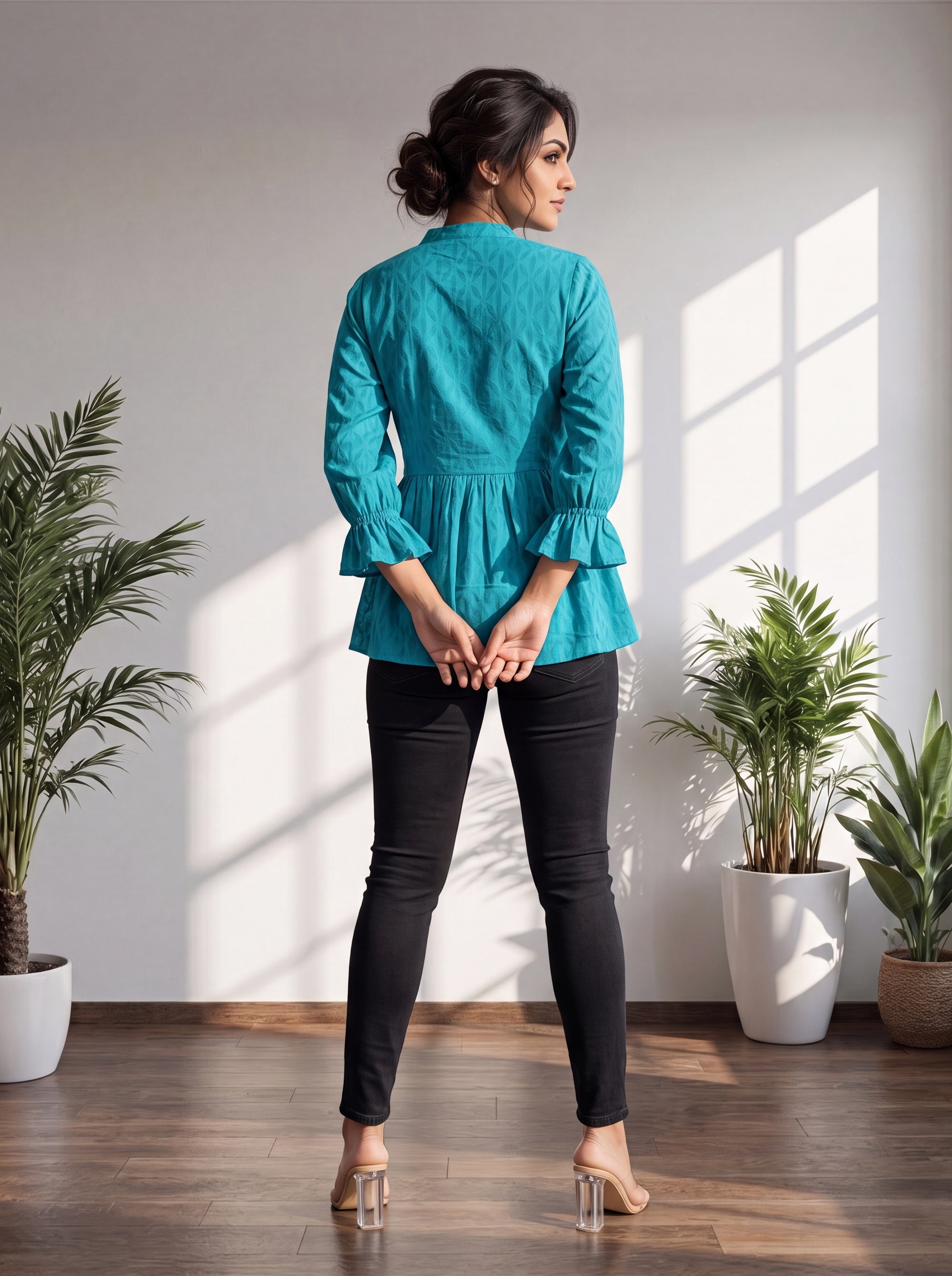 Turquoise Top in Cotton Cambric