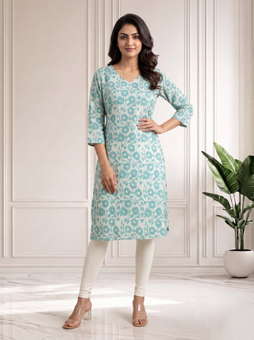 Sea Green Knee Length Kurti in Mul Cotton