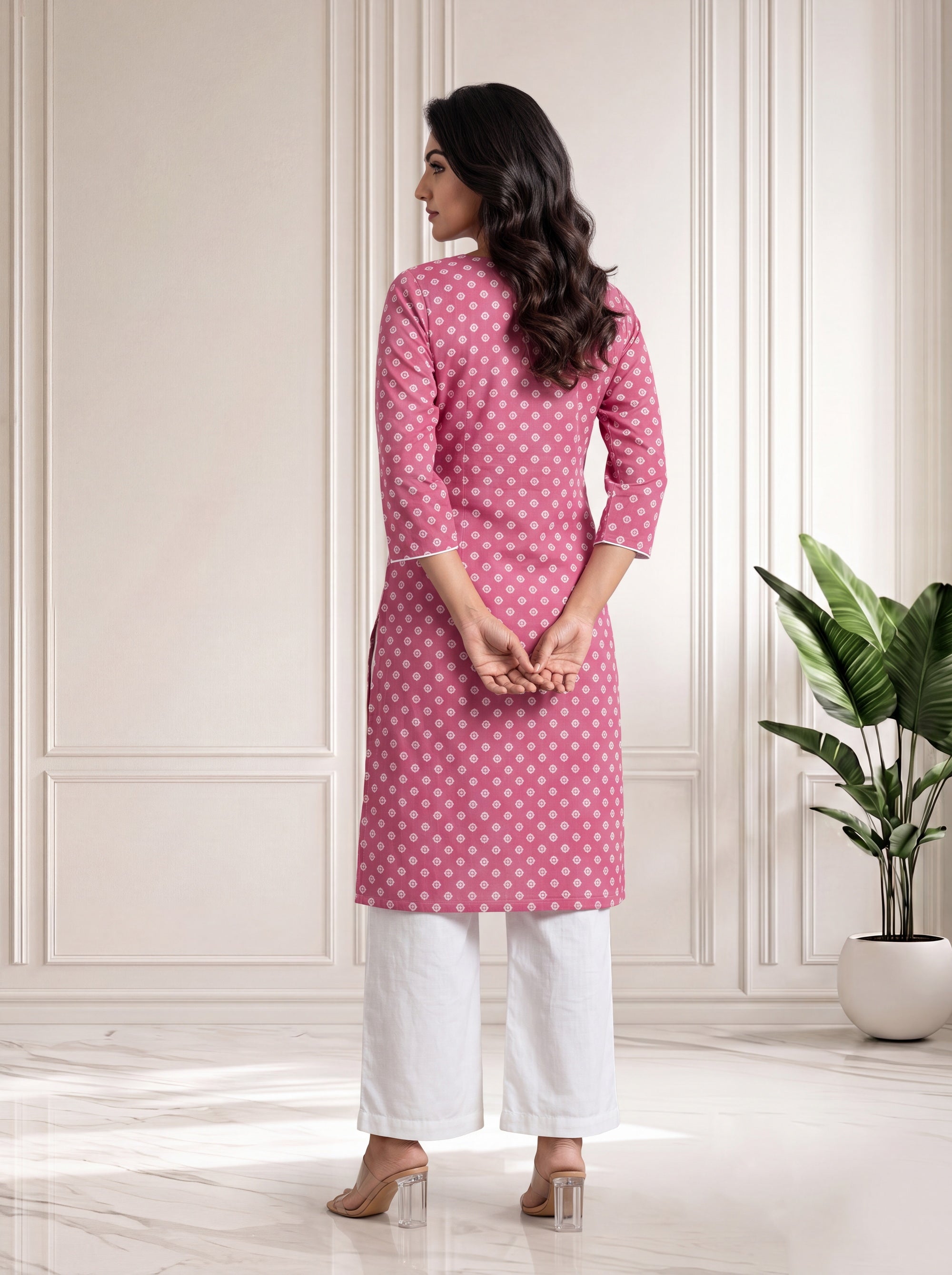 Pink Long Kurti in Mul Cotton