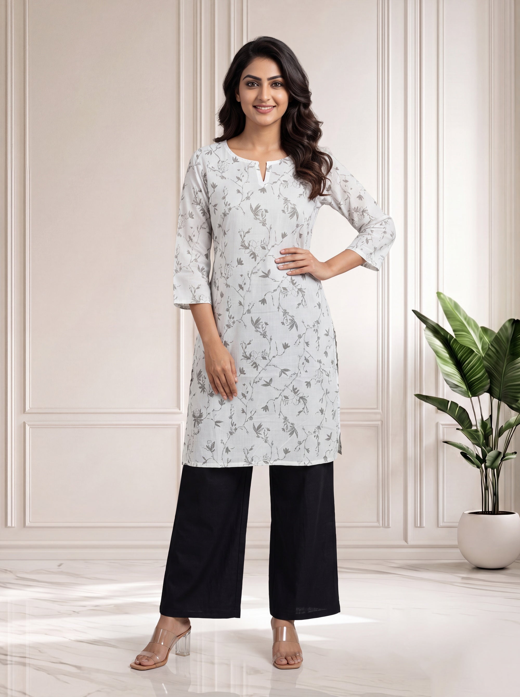 Gray Long Kurti in Mul Cotton