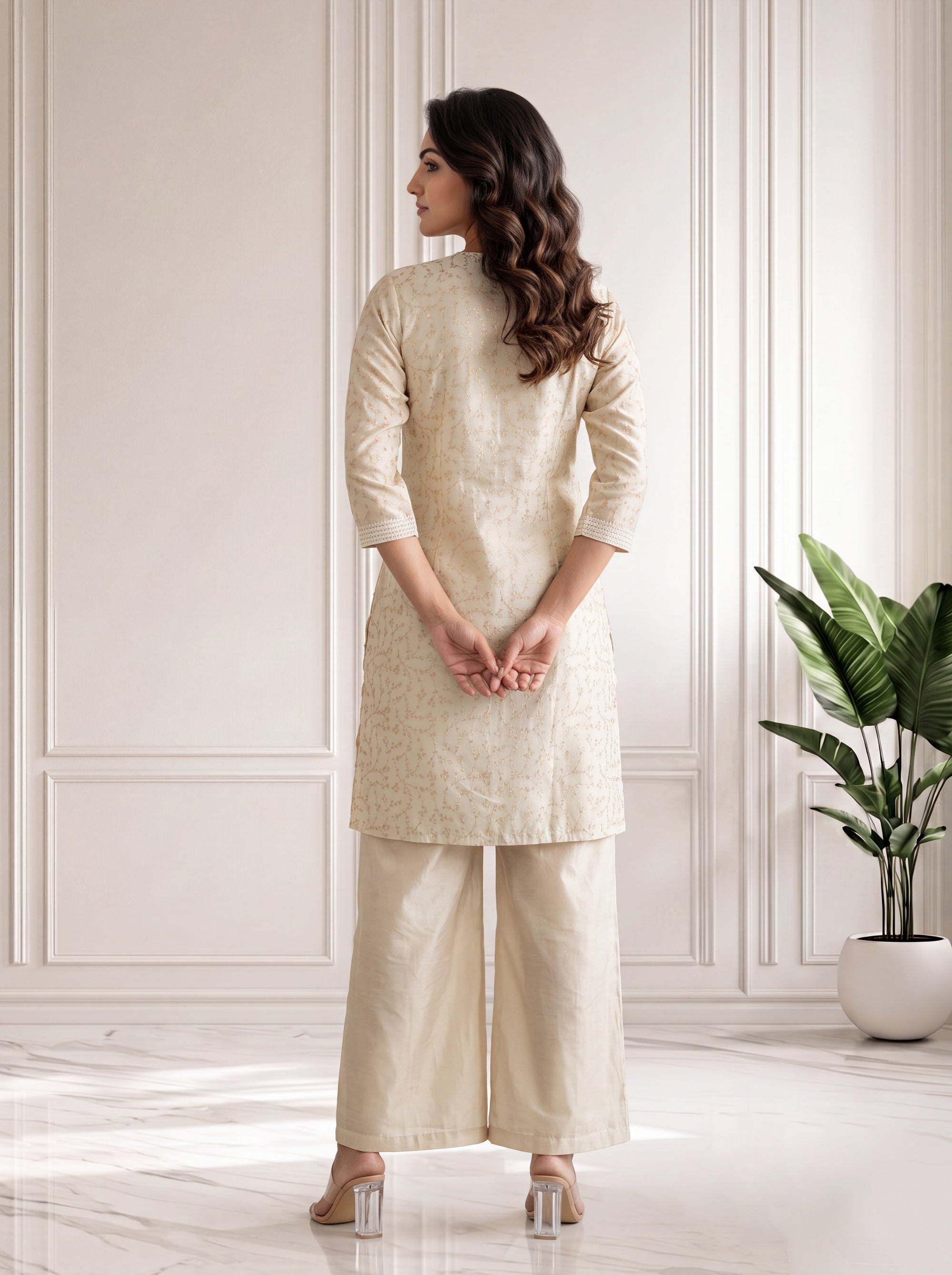 Beige Long Kurti in Chanderi Ethnic