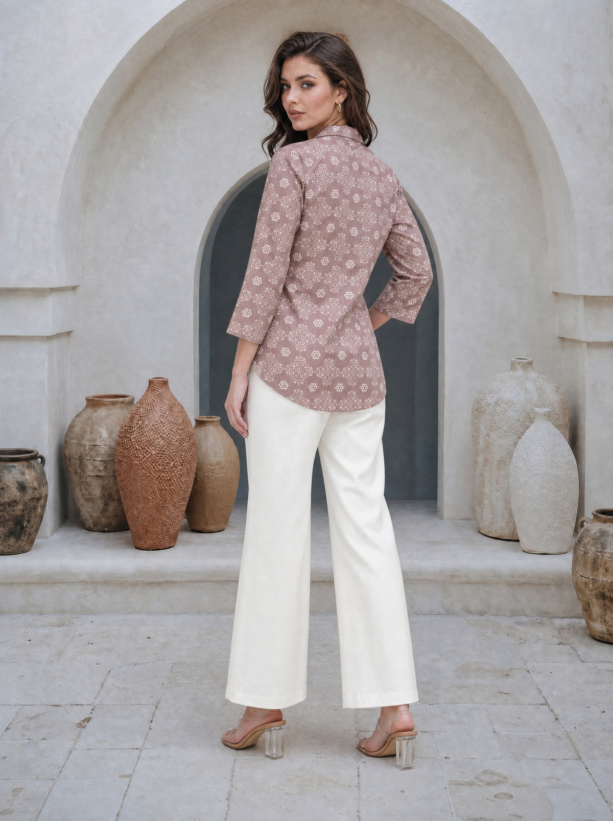 Light Brown Rayon Linen Straight Fit Top
