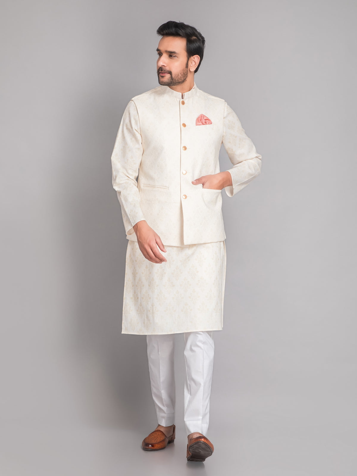 MENS KHADI LINEN PRINTED JACKET