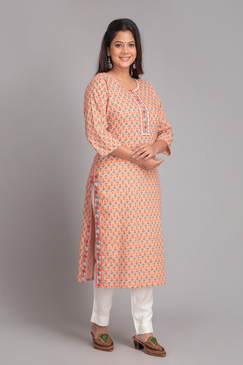 Printed Long Kurti with Embroidery & Sequins Work