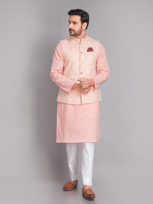 SUTI MEN'S KHADI LINEN 3D EMBOSE GLOSE PRINTED NEHRU JACKET