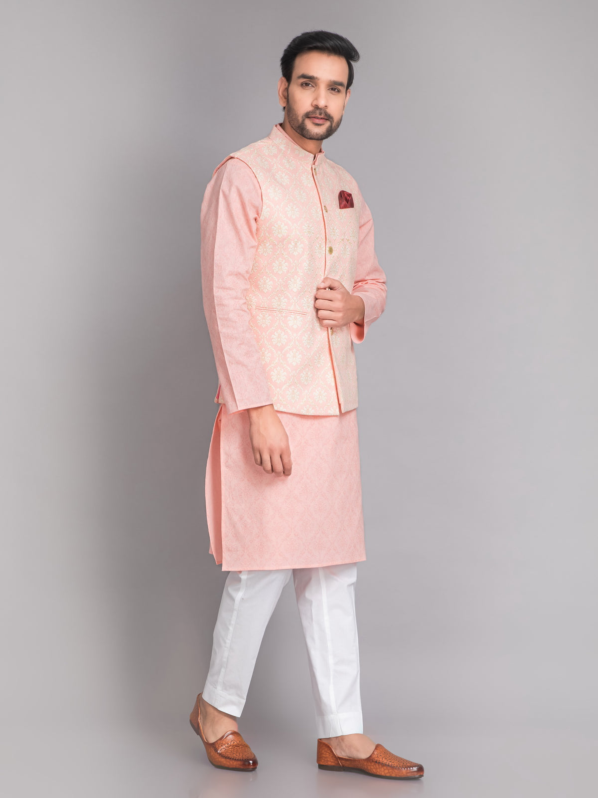 SUTI MEN'S KHADI LINEN 3D EMBOSE GLOSE PRINTED NEHRU JACKET