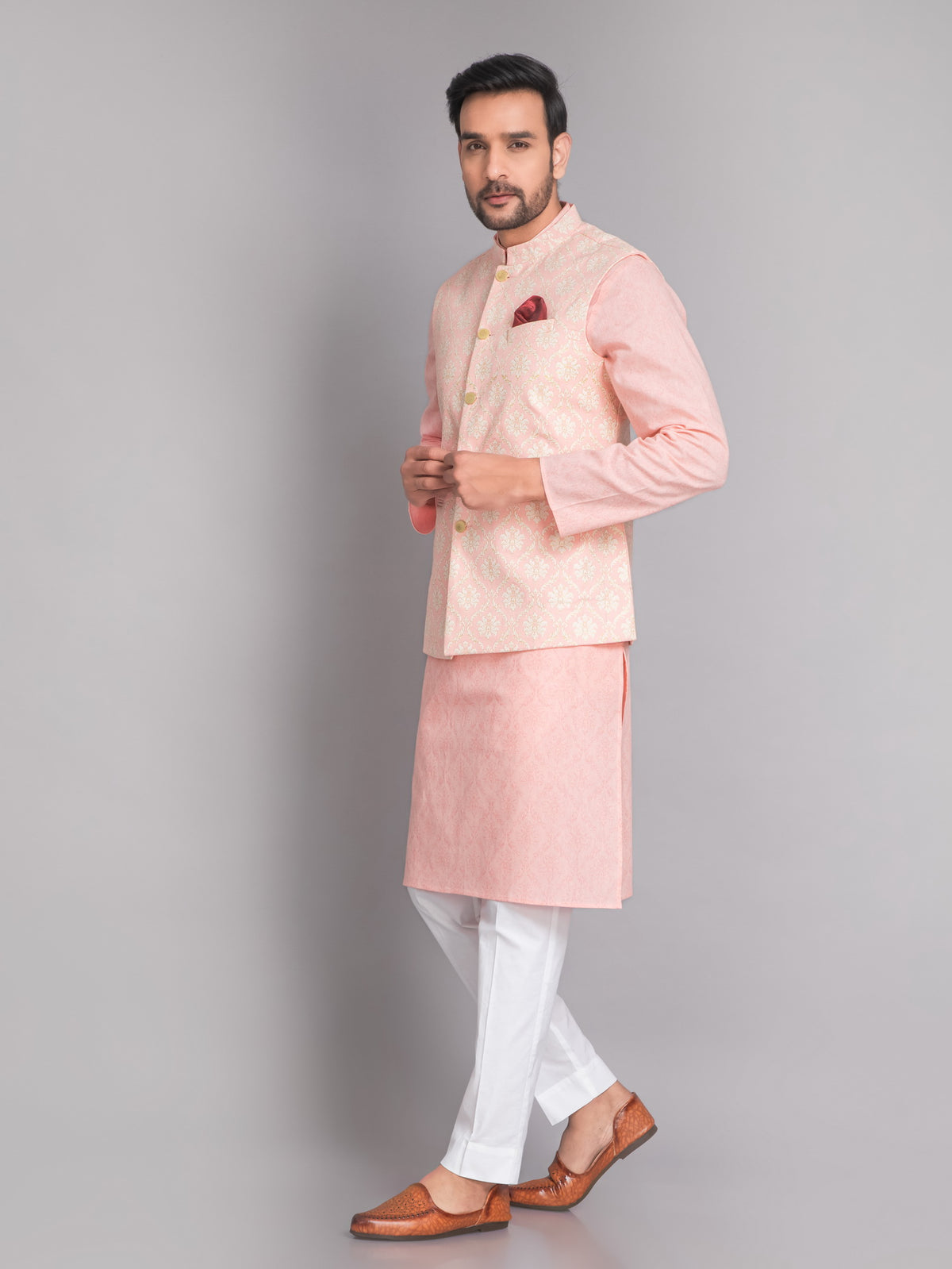 SUTI MEN'S KHADI LINEN 3D EMBOSE GLOSE PRINTED NEHRU JACKET