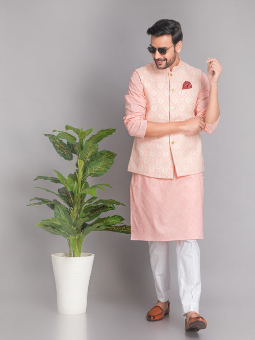 SUTI MEN'S KHADI LINEN 3D EMBOSE GLOSE PRINTED NEHRU JACKET