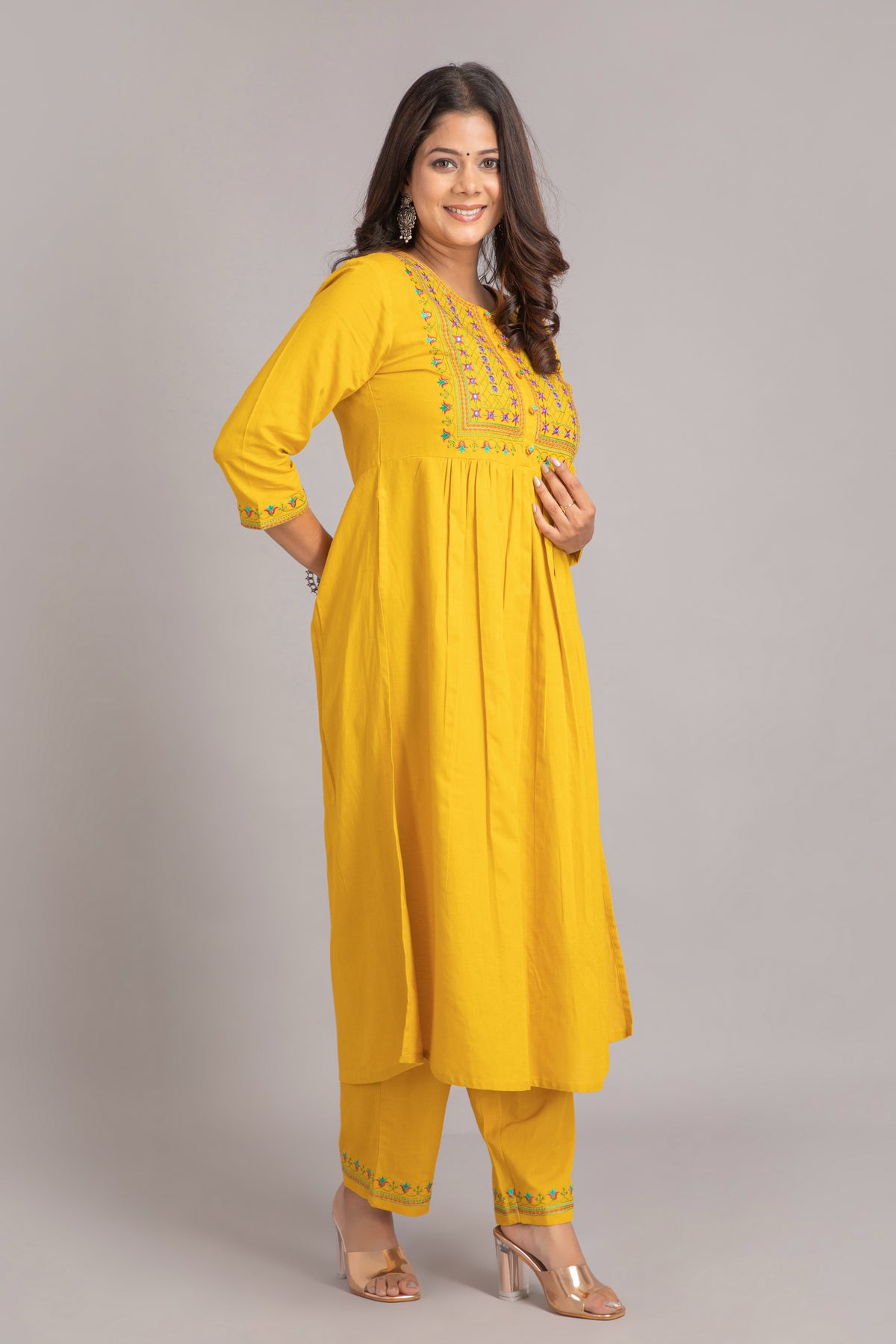 Rayon Embroidered Naira Cut 2 Pc Kurta Set