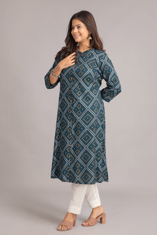 Bandhej Printed A-Line Long Kurti