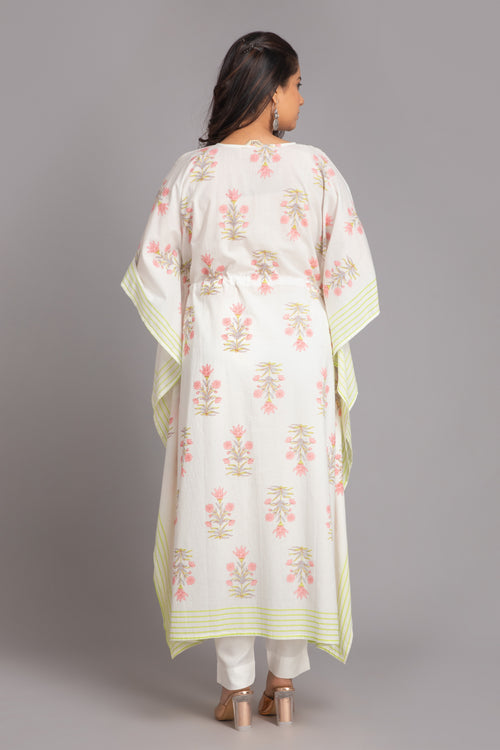 Suti Women Mul Cotton Beautiful Printed Kaftan With Drawstring At Waist