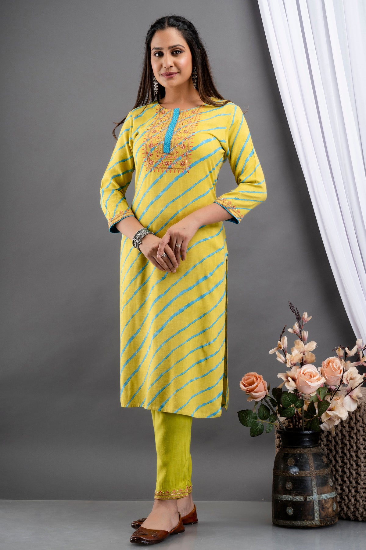 Lehariya Printed 2 Pc Kurta Set with Adda Work