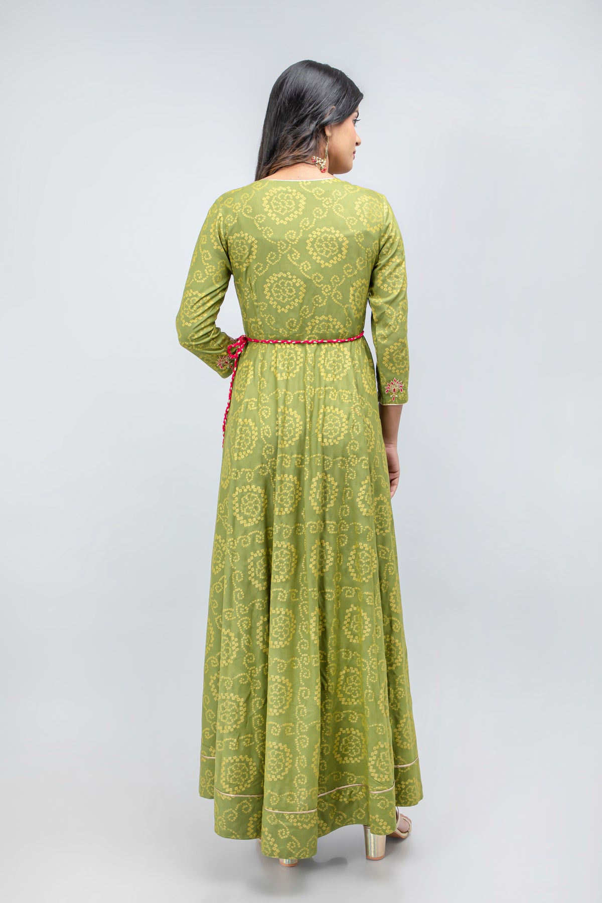 Hand Embellished Bandhej Printed Floor-Length Dress