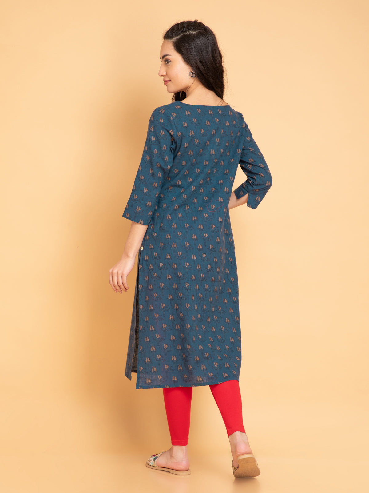 Printed Long Kurti with Fabric Trims