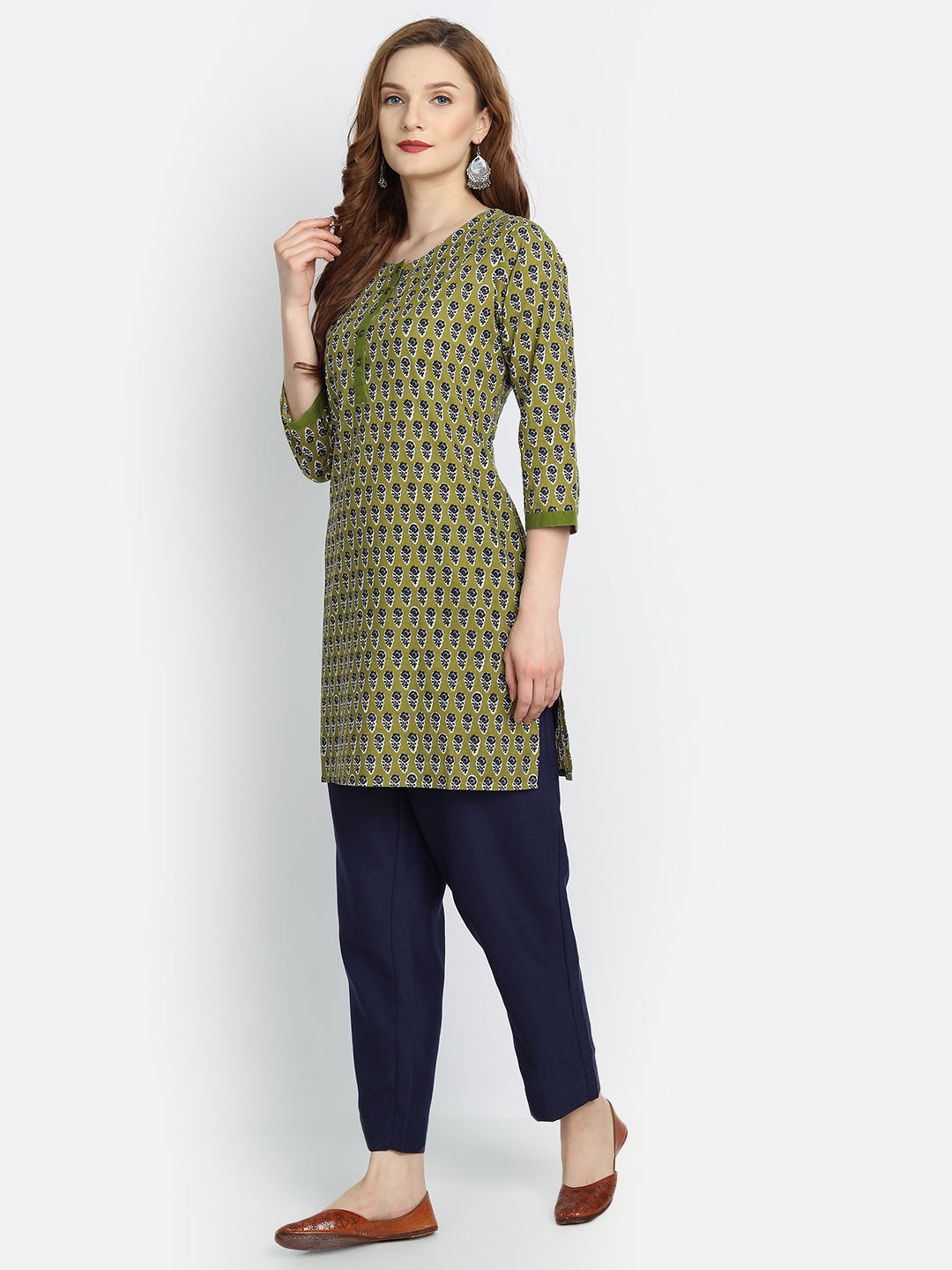 Mul Cotton Floral Print Short Kurti