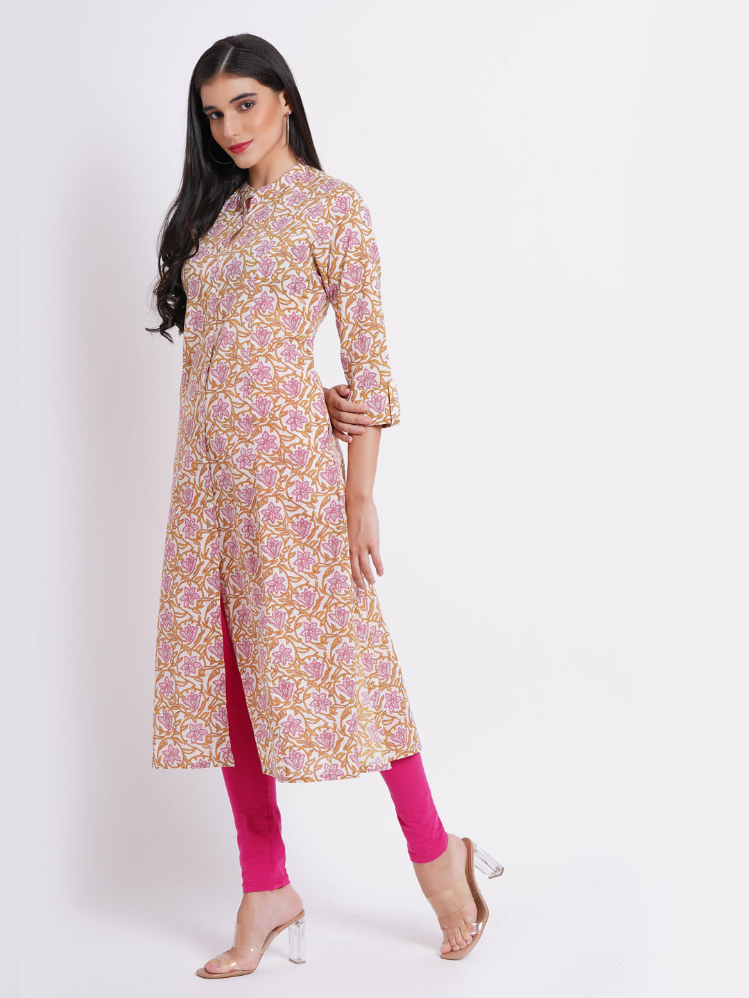 Printed A-Line Day Out Kurti with Button Details