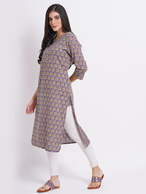 Cotton Printed Long Kurti With Button Details